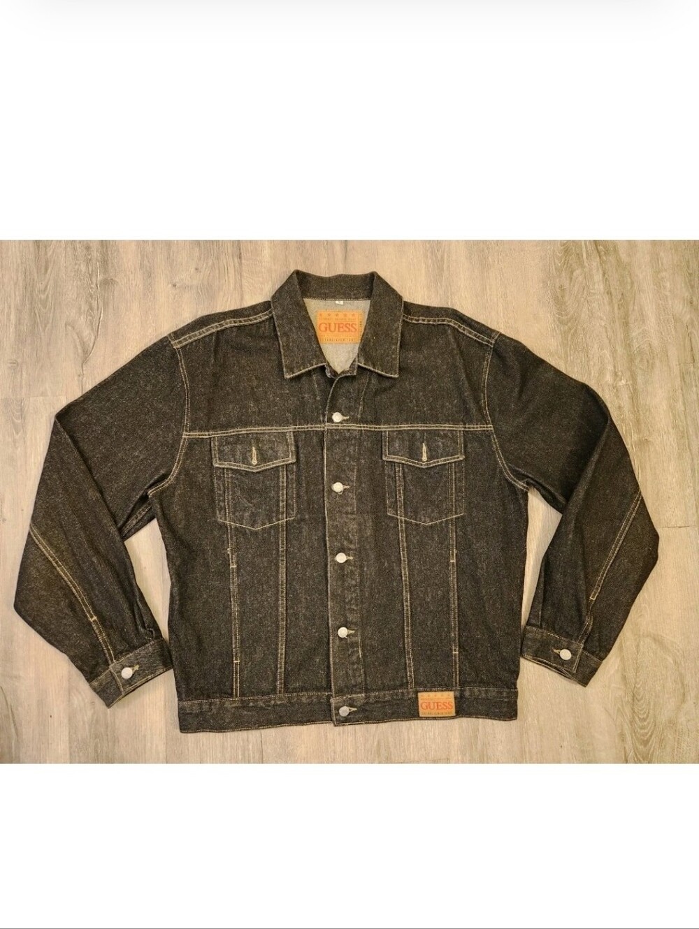 Vintage GUESS Denim Trucker Jacket Mens Size XL Black Made In USA 90s 39807